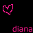 Two pink pixelated hearts and the text 'diana diana' on a black background, with one heart having a jagged outline.