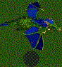 Animated green background with blue and green pixelated shapes shifting positions