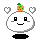 Pixelated character with white rounded head, black square eyes, orange pumpkin on head, pink cheeks, and black mouth in various expressions.