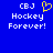 Blue background displays white text 'CBJ Hockey Forever!' with yellow heart symbol above right side of text.