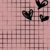 Pink grid background with three black heart shapes positioned on the right side of the image.