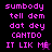 Pixelated text in bright pink on dark backgrounds with a small star symbol, displayed across multiple