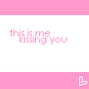 A pink and white animated icon featuring repeated 'this is me kissing you' text and 'XOXO' symbols with varying punctuation and spacing