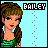 Pixel art buddy icon of a woman with brown hair and green outfit against light blue background, featuring the name "BAILEY" in blocky text above her head.