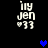 Pixelated white text 'ily jen' with '33' below, blue heart symbols appear and disappear in different positions across frames.