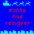Blue background with red text 'santa has reindeer' and cyan pixel art of Santa's sleigh, reindeer, and cityscape. Two identical display the same elements side-by-side