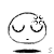 Two side-by-side pixelated circular icons with closed eyes, a small horizontal mouth, and abstract shapes above the right eye; both have dark shadows below.