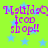 Bright green background with light blue stars; purple text reads "Matiida icon shop!!" in pixelated font with a heart symbol replacing the 'a' in Matiida.