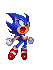 Pixel art of three Sonic the Hedgehog characters in distinct poses and color variations against a gray background.