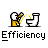 A 4-frame animated contact sheet showing a pixel art character using a stick to interact with a toilet, with the word "Efficiency" below each frame.
