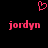 Pixelated pink heart symbol above two instances of lowercase 'jordyn' text on a black background.