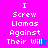 Four display text "I Screw Llamas Against Their Will" with a star symbol; top-left is pink, bottom-left blue, top-right purple, bottom-right lighter purple