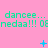 Pink background with repeating green text 'dancee... dancee... dancee...' and 'nedaa!!! 0Enedaa!!! 0Enedaa!!!' across three , animated blue symbols changing position