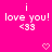 A bright pink background displays repeated white text 'i love you! <33' with animated heart and chevron symbols appearing in different positions across frames.