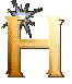 A golden letter H with a pixelated character on top, showing animation changes