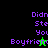 Pixelated text 'Didnt Ste You Boyfriend' with a star symbol, displayed in purple on black and green backgrounds.