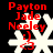 Red text 'Payton Jade Neely :)' on black background with white snowflake shapes, some frames show red '3' symbol below text.
