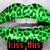 Six distinct lip designs with 'kiss this' text below each, arranged in two of three