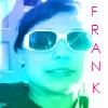 A static icon shows a person with blue hair wearing white sunglasses and a dark top, with vertical red text reading FRANK on the right.