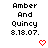 Pixelated text reads "Amber And Quincy 8.18.07." with a red heart symbol below, displayed in two identical side-by-side frames.