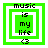 Green and white layered square icon with "music is my life" text, heart symbol, and varying nested box arrangements