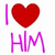 A static pixelated image shows a vertical purple 'I' on the left, a large red heart symbol in the center, and pinkish-purple text reading 'HIM' below it against a white background.
