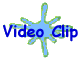 Blue 'Video Clip' text appears twice on a gray background with a blue and green starburst graphic overlapping the first instance.