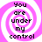 Four identical pixelated display a pink and white spiral background with black text reading "You are under my control" in each