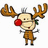 Pixelated cartoon reindeer with red nose, antlers, and brown outfit stands against white background.