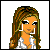 Pixel art of a woman with long brown hair wearing a white button-up shirt and light brown pants, with text reading "And I've been blessed for every kiss" and a purple heart.