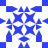 Blue and white pixelated geometric pattern with symmetrical star-like shapes at center, surrounded by four corner squares and eight directional arrow elements.