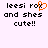 Pixelated text reads 'leesi rox and shes cute!!' with an orange heart symbol replacing the 'o' in 'rox', displayed on a light purple background.
