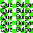 Green and white checkered background with repeated black text 'Que' and 'Bulgar' in a pattern