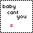 A 5x5 contact sheet of animated frames showing a text-based icon with pink and black text on white background, featuring repeated phrases "baby cant you" and "i love you" with varying punctuation and small heart symbols.