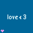 Blue background with repeated 'love<3' text and pink heart icons in varying vertical stacks.