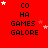Red background with repeated text 'CO HA GAMES GALORE' and white/pink stars; animation shows star positions shifting across frames.