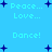 Pixelated blue background with repeating text phrases and dark blue star shapes scattered throughout the composition.