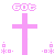 Pixelated pink crosses with text above each; 'GOT' on left, 'JESUS' on right, small pixel clusters below.