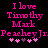 Pixelated pink text on black background reads "I love Timothy Mark Peckey Jr." with four pink and one purple star below, two versions side-by-side.
