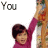 Animated sequence showing a child in purple reaching upward, with text fragments and a Michael Jackson image appearing across frames.