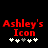 Red pixelated text 'Ashley's Icon' on black background with white and gray plus signs below, showing animation change in sign positions.