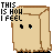 Pixelated beige paper bag character with black eyes and blue tear-like dots, displaying sequential animation frames of tears falling from its face.