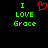 Green pixelated text "I LOVE Grace" appears twice on a black background, with one instance featuring a red heart symbol replacing the word "LOVE."