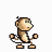 Animated contact sheet of a pixelated monkey character in various poses across 10 frames, displayed on a white background with one gray rectangle.