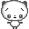 Pixel art contact sheet of two animated frames showing a round white character with gray ears, pink cheeks, and black eyes in different poses against a gray background.