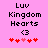 Pixelated text and heart symbols on a pink background with two variations of red hearts.