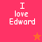 Pixelated text "I love Edward" on a split background with pink, red, and orange sections; two star symbols appear in different positions across frames.