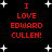 Black background with white star shapes and red pixelated text reading "I LOVE EDWARD CULLEN!" in four identical sections.
