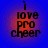 Four circular display the text "i love pro cheer" with a blue background and orange glow, each showing a different animation state