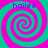 Four identical spiral patterns in cyan and magenta with "hailee" text above each, arranged in a on a cyan background